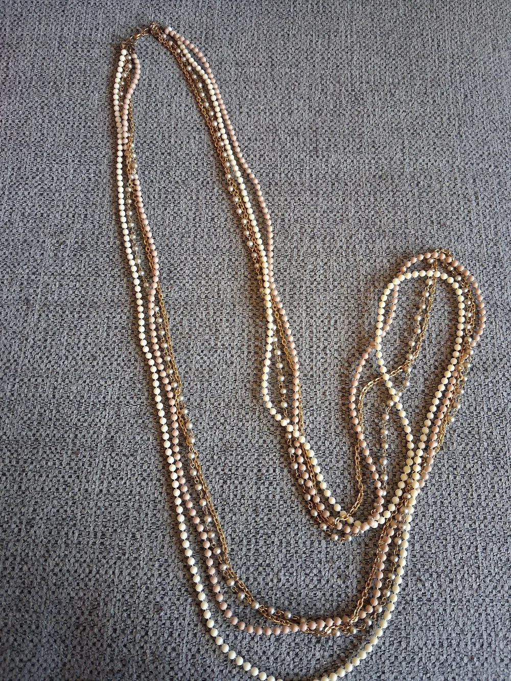 Vintage Multi-Strand Gold and Cream Layered Necklace
